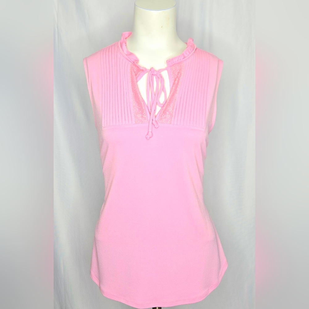​7th Avenue NY&Co‎ Pink Sleeveless Ruffle Lace Neck Top NWOT Size M